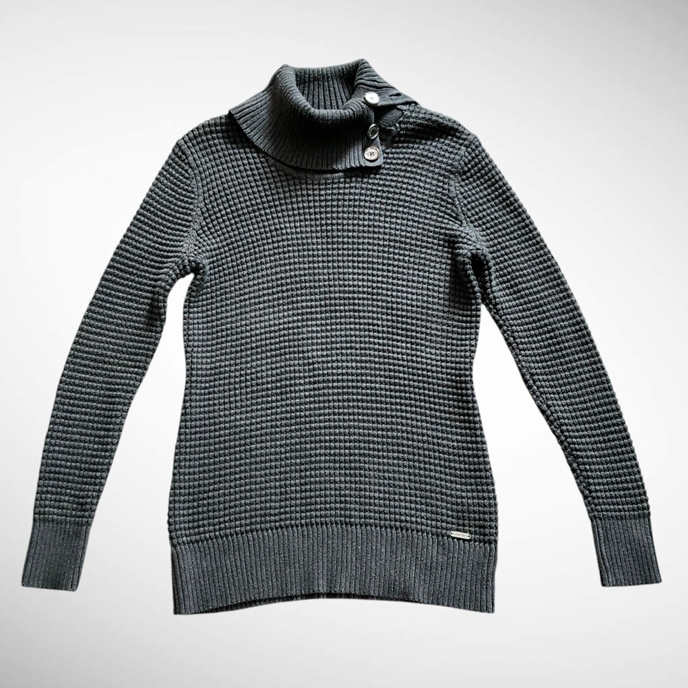 Calvin Klein Gray Turtleneck Long-Sleeve Sweater with Button Detail - Picture 12 of 12
